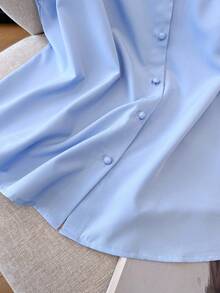 GlowEve CURVE Plus Size Women's Elegant Casual Open Front Pearl Beaded Blouse Gym Brown Summer - Baby Blue - View 6