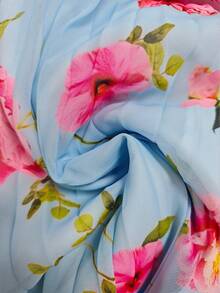 Rometta 大码女士浪漫印花约会之夜优雅雪纺褶皱长袖连衣裙，腰部系带 - 淺藍色 - 查看 7