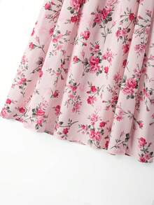 GlowEve CURVE 大码女式复古法式粉红玫瑰印花高腰褶皱A字长裙 - 彩色 - 查看 5