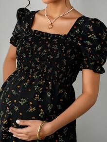 Momance Blusa elegante de maternidad con estampado floral diminuto y ajuste ceñido - Negro - Ver 8