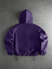 PAVTROS Men's Purple Autumn Streetwear Work Casual Hooded Double Layer Design,Half-Zip Embroidered Graphic Baggy Hoodie With Elastic Drawstring Hem For Men - Purple - View 2