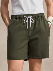 Courvante Loose Fit Men's Slant Pockets Drawstring Waist Casual Shorts - Army Green - View 5