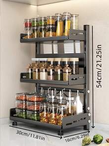 1个可调节高度多功能厨房调料架台面收纳整理架防锈节省空间黑色家居必备 - 黑色 - 查看 5