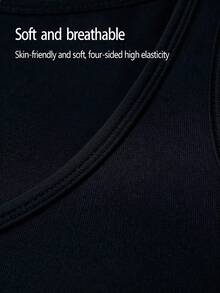 Fluxe Macacão feminino sem mangas e com decote nas costas, cor sólida - Preto - Ver 8