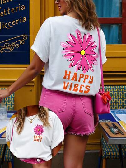 DrmWander Áo thun cỡ lớn kiểu dáng thường ngày in hoa và chữ