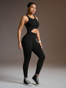 Powerista Hollow Out Sleeveless Fitted Jumpsuit - Black - View 7