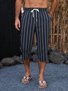 VENTUSAIL Men's Casual Pants With Line Print - Navy Blue - View 5