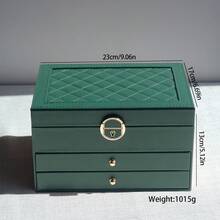 1 pieza Caja de almacenamiento de joyas de gran capacidad, Caja de almacenamiento de joyas portátil, Tocador con cajón Caja de almacenamiento de joyas, Caja de joyas de cuero como regalo, Contenedor de almacenamiento y exhibición exquisito, Vuelta al colegio, Decoración de sala de maquillaje, Bolsa de maquillaje, Artículo de viaje esencial - Multicolor - Ver 5