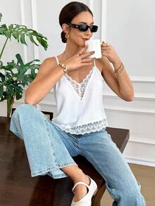 Serisse 刺绣网纱装饰扇贝花边露背吊带背心 - 白色 - 查看 7