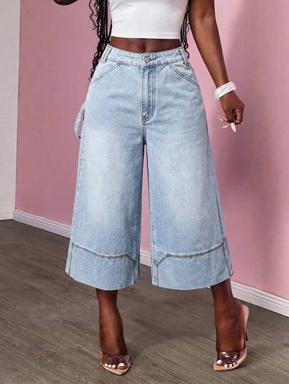 Slaydiva Women's Casual Washed Wide-Leg Jeans Summer Carnival Costume Commuting Vacation Graduation Chic Y2k Cute Streetwear Coquette Party Wedding Elegant Business Casual Woman Business Beach Graduation Easter Women's High Waisted Wide Leg Jeans Light Wash Denim Cropped Pants Casual Loose Fit Style Women's Light Wash Loose Fit Cropped Wide Leg Jeans Comfortable Denim Pants For Everyday Wear Jeans Baggy