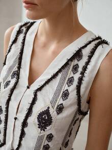 MOTF PREMIUM EMBROIDERY FRINGE DETAIL TANK TOP & SHORTS SET - White - View 2
