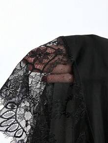 SHEIN EZwear Áo thun nữ cỡ lớn mùa hè, phong cách thường ngày, thanh lịch, màu trơn, vạt ren bất đối xứng, dáng rộng. - màu đen - Xem 8