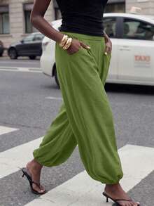 Maija Quần ống loe màu trơn, kiểu dáng thường ngày dành cho nữ, thích hợp cho kỳ nghỉ. - màu xanh lá - Xem 2