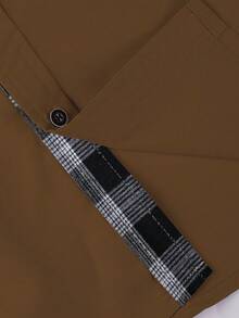 Manfinity Mode Áo sơ mi nam tay ngắn cài cúc phía trước, kiểu dáng thường ngày, họa tiết kẻ caro, phối màu, thích hợp cho mùa hè. - Cà phê nâu - Xem 5