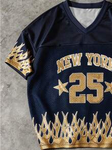 Manfinity EMRG Men's Casual V-Neck Short Sleeve T-Shirt With Numeric Flame Print - Multicolor - View 3