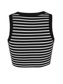 INAWLY Solva Women'S Striped Cropped Tank Top Graphic Tees Women Tops - Black - View 2