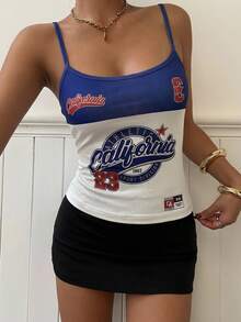 Muchica 女士字母印花针织吊带背心，学院风 - 彩色 - 查看 3