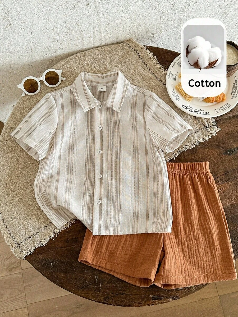 LMoss Kids LMoss   Young Boys Striped Button-Up Shirt & Shorts Set - Multicolor - View 1