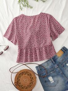 Louniche 女士度假蝴蝶结碎花衬衫，夏季 - 粉色 - 查看 2