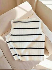 Resyla New Fashion Casual Basic Ribbed White & Black Ribbed Tank Top For Women - Multicolor - View 2