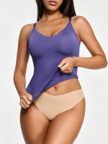 SHEIN 1件女士舒适简约蓝色吊带背心 - 藍色 - 查看 4