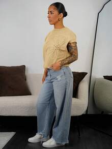 SAYEHFBABY 女式夏季休闲纯色针织上衣 - 黃色 - 查看 5