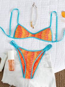Swim Vcay Women's Sexy Contrast Color Low-Cut Spaghetti Strap Bikini Set, Suitable For Beach Golf Holiday White Summer - Multicolor - View 5