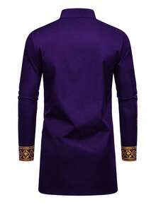 Manfinity AFTRDRK Camisa larga tipo bata para hombre, regalo para festival de Oriente Medio, primavera/otoño - Morado - Ver 2