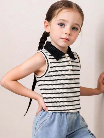 Emery Rose Kids Young Girl Sleeveless Striped Contrast Color Knit Tank Top