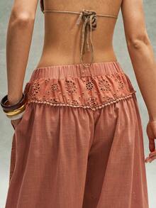 Bohemela Quần dài nữ phong cách Bohemian mùa hè giản dị và thoải mái, hoàn hảo cho thời trang đường phố, kỳ nghỉ và các lễ hội âm nhạc miền Tây. Quần dài dệt màu trơn phong cách Bohemian với chi tiết bèo nhún kiểu La Mã, các mảng vải thêu thủ công và kiểu dáng rộng rãi, thoải mái. - trái cam - Xem 6