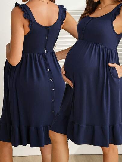 GentleRue Maternity Đầm cho con bú ngắn không tay màu trơn thoải mái