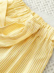SHEIN Tween Girls' Butterfly Decor Striped Skorts, Vacation Style - Yellow - View 5