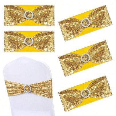 1/12/20/30/50 件套亮片椅背带，30x15厘米带扣装饰蝴蝶结婚礼用品 - 金色