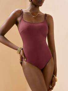 Zivah Elegant Green Military One-Piece Swimsuit For Women, Suitable For Casual Beach Vacation - Rusty Rose - View 4