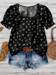 EMERY ROSE Áo sơ mi đen trơn họa tiết hoa cỡ lớn, thiết kế tối giản, phù hợp cho lễ hội âm nhạc mùa hè, kỳ nghỉ - màu đen - Xem 1