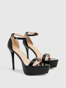 CUCCOO LuxiPop Damen High Heel Sandalen, minimalistisch sexy Stiletto High Platform Sandalen, Nachtclub Stil, Party Saison Outfit, Schwarz, Urlaubsoutfit, Reiseessentiell, 2000er Jahre Stil - Schwarz - Übersicht 3