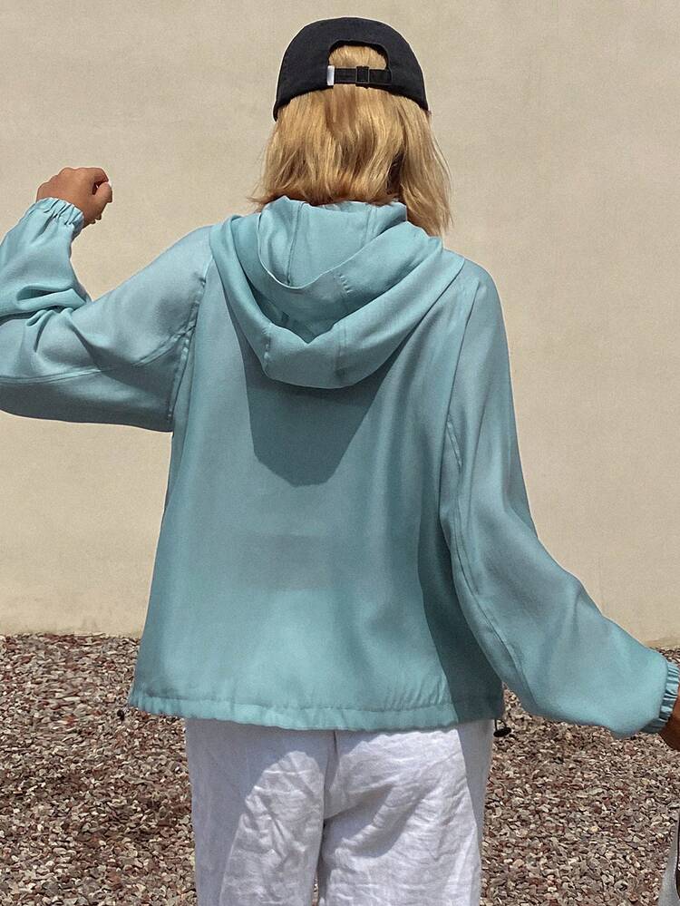 Women's Loose Solid Color Hooded Zip-Up Lightweight Spring/Summer Casual Sports Jacket