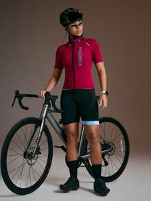 Powerista Women's Letter Print Raglan Short Sleeve Cycling Jersey - Burgundy - View 4