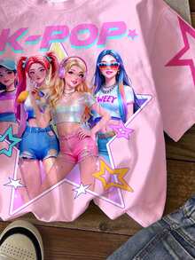 Áo thun in chữ và ngôi sao phong cách K-POP nhiều màu sắc dành cho bé gái, áo kiểu K-POP, áo thun nhân vật hoạt hình, màu kem hồng, quà tặng cho fan K-POP, quần áo trẻ em thời trang âm nhạc, áo đôi cho anh chị em, thích hợp cho các kỳ nghỉ, tiệc tùng và mặc hàng ngày, các buổi hòa nhạc. - Nhiều màu - Xem 6
