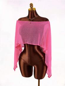 Amplova 女士粉色仿毛皮针织罩衫，多功能肩部设计，适合作为泳衣罩衫、日常穿着、海滩、音乐节等场合，性感又时尚。 - 粉色 - 查看 3