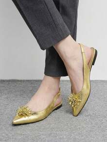 CUCCOO BIZCHIC Sandalias de tacón fino con punta cerrada, nuevas para primavera y verano 2026, de estilo temperamento, de cuero patentado suave, al estilo europeo y americano - Dorado - Ver 5