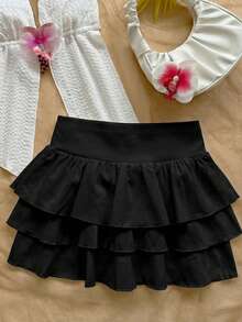 Girlism Váy xếp tầng màu đen cho bé gái tuổi teen, kiểu dáng thường ngày. - màu đen - Xem 3