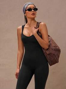 Lumalex Mono de ajuste ceñido, sin mangas, con espalda descubierta y recortes, de unicolor - Negro - Ver 4