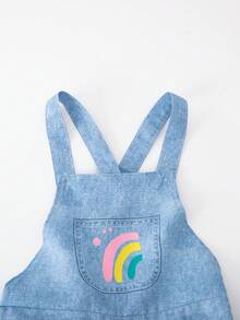 Tween Girls' Casual Everyday Commute Vacation Cute Cartoon Print Loose Jumpsuit - Blue - View 4