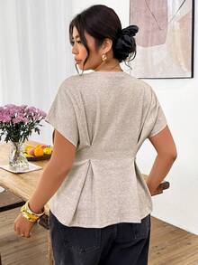 Lounesse 大码女式圆领收腰修身T恤，百搭日常穿搭，2026春夏新款女式上衣衬衫T恤，夏季女式上衣，女士休闲穿搭 - 杏色 - 查看 2