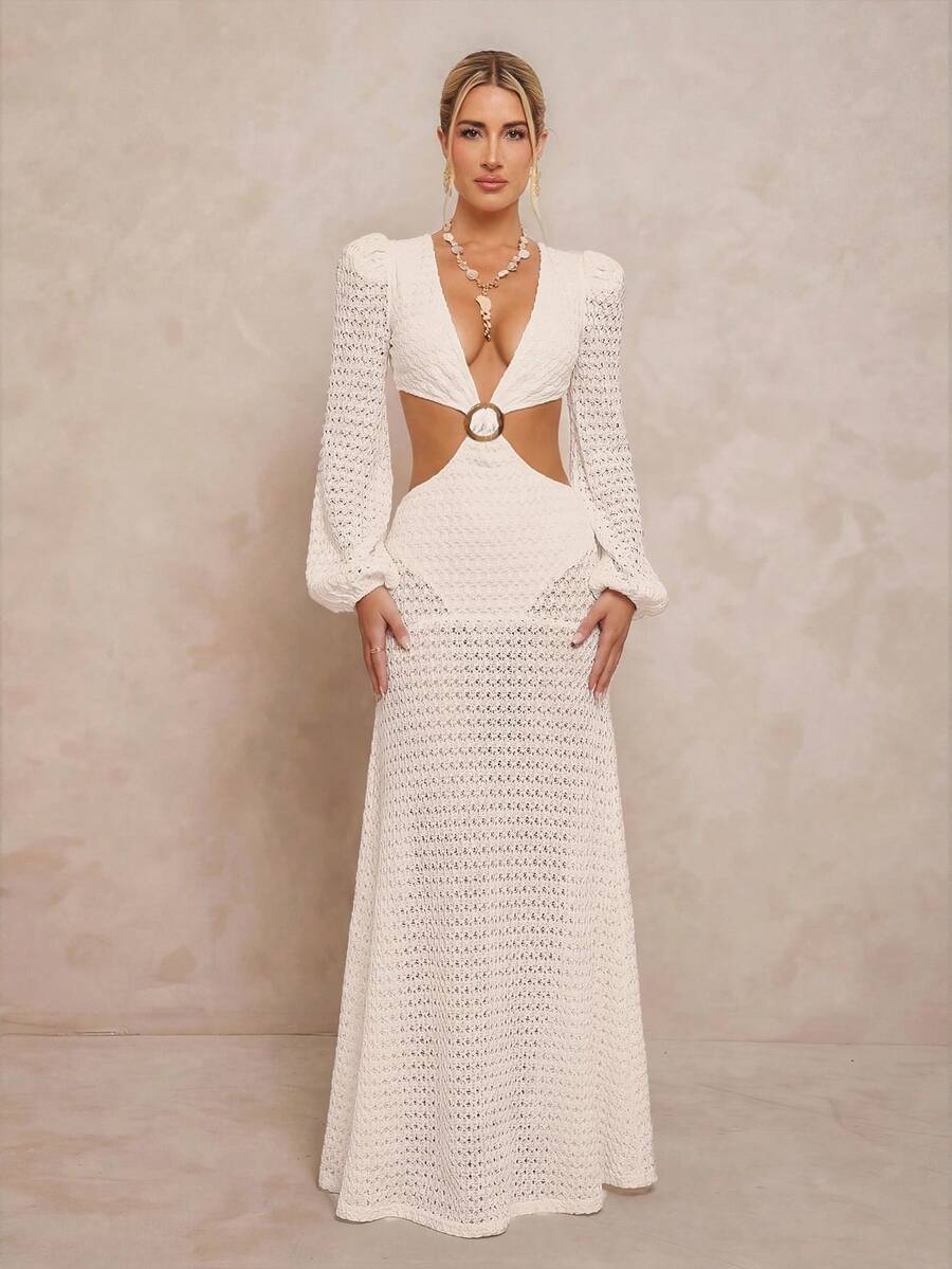 Lumalex 露背收腰连衣裙，裙摆蓬松 - 杏色 - 查看 1