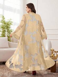 Al Najma Robe ample élégante en jacquard de mousseline de soie pour femmes, grande taille polyvalente - Jaune citron - Voir 2