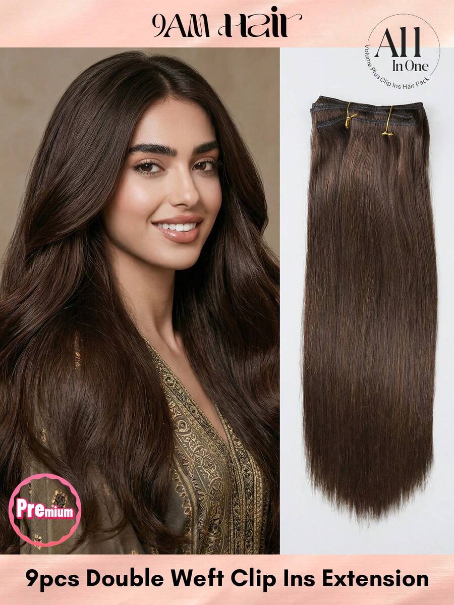 9pcs 200g/220g/240g Lace Bace 4# Dark Brown Clip In 100% Remy Human Hair Extension Cuticle Aligned Double Drown Clip Ins For Thin Hair Woman Natural Look Top Quality - S4 - View 1