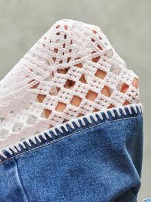 Bohemela 休闲梭织牛仔拼接蕾丝边宽松女裤 - 藍色 - 查看 8