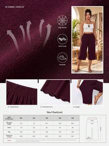 Linhara CURVE Plus Size Women Casual Ruffle Hem Wide Leg Capri Pants - Burgundy - View 2